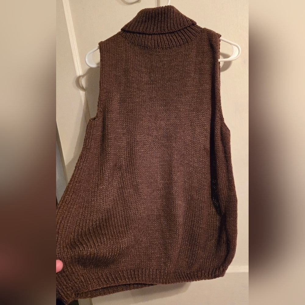 NWOT | Hand Knit Sleeveless Sweater Turtleneck Tank Top | Color: Chocolate Brown - Picture 10 of 12